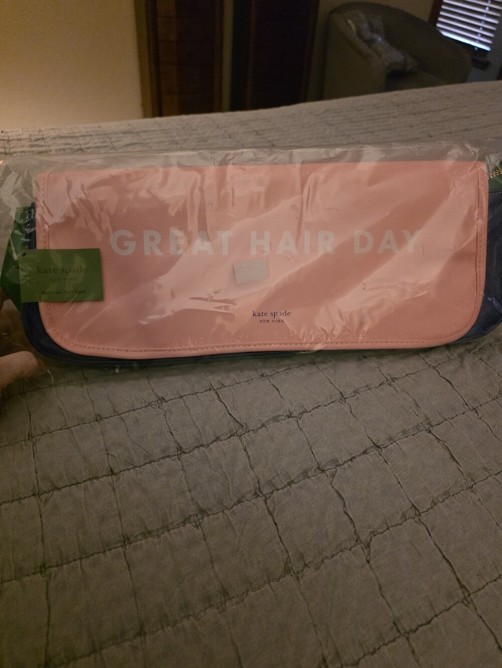 kate spade Pink & Blue "GREAT HAIR DAY" Cosmetic Pouch/Bnwt